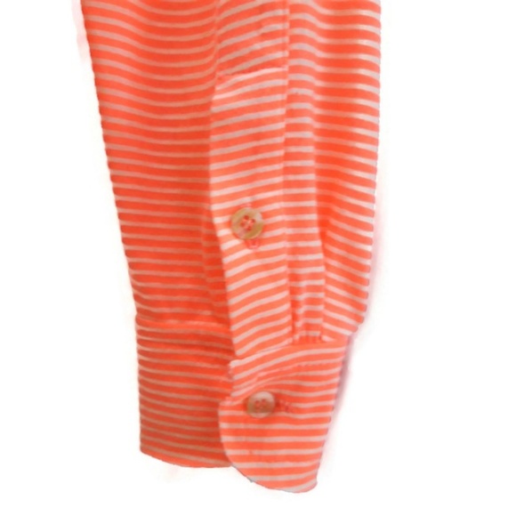Willow Clay Striped Shirt Neon Orange Sheer Contrasting Back USA M - Picture 5 of 8